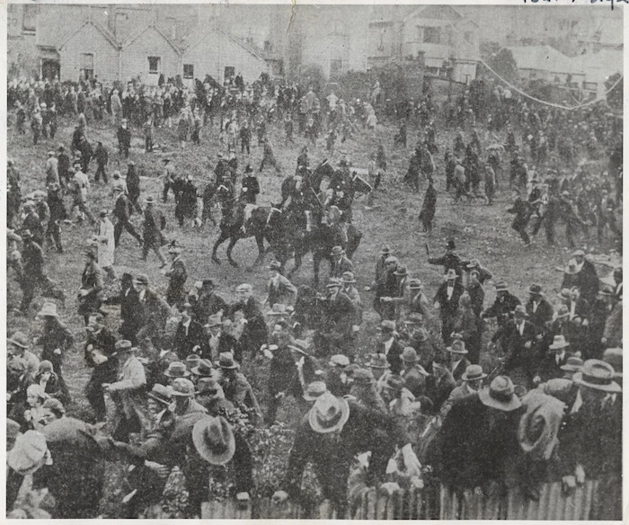 Creator unknown :Photograph of the 1932 Cuba Street riot, Wellington