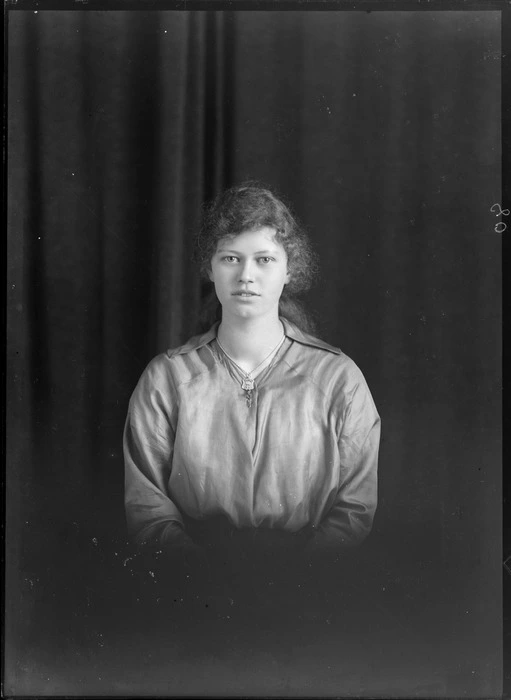 Studio portrait of an unidentified woman, probably Christchurch region