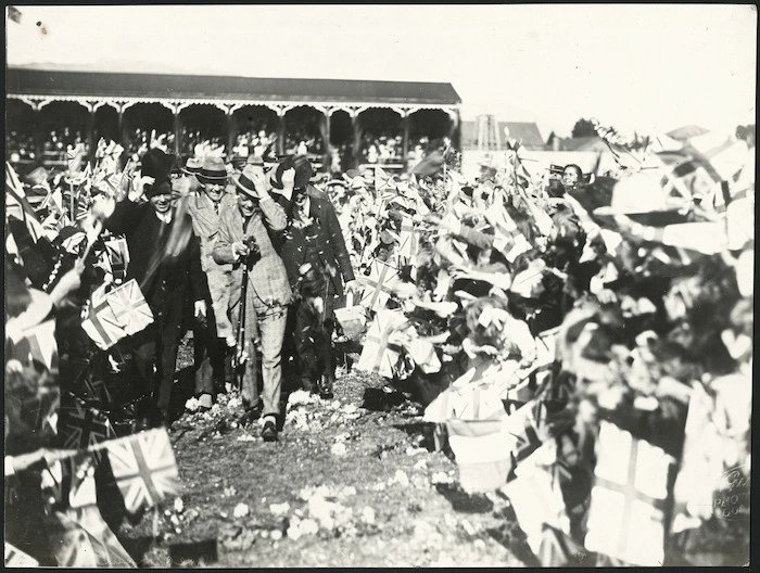 School children greeting Prince of Wales, Westport - Photograph taken by Guy, Dunedin