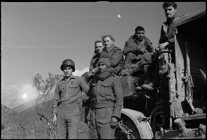 Group of soldiers on 5th Army Front, Italy, World War II - Photograph taken by G Kaye