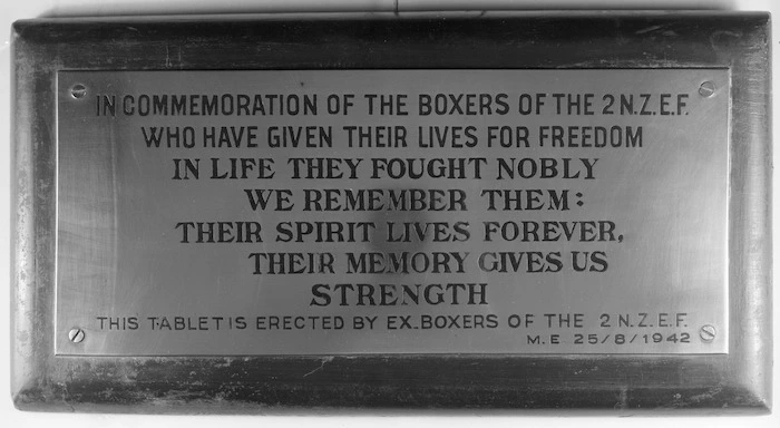 Memorial plaque to the boxers of 2 NZEF
