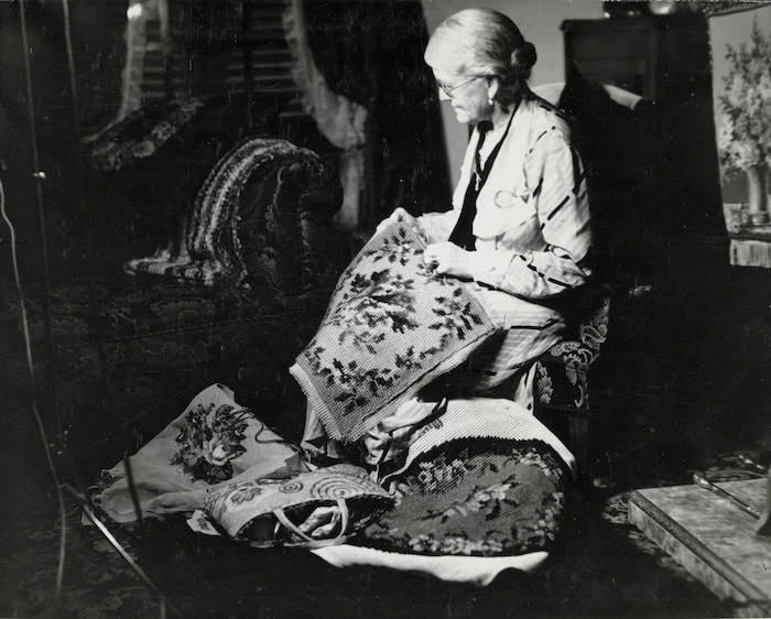 Nell Garrick, tapestry maker - Photograph taken by Photo News