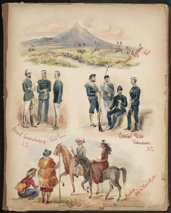 [Hobson, Henry], fl 1881 :Mount Egmont, N.Z.; Armed Constabulary Field Force, N.Z.; Colonial Rifle Volunteers N.Z.; Maoris old & new style [1881-1882]