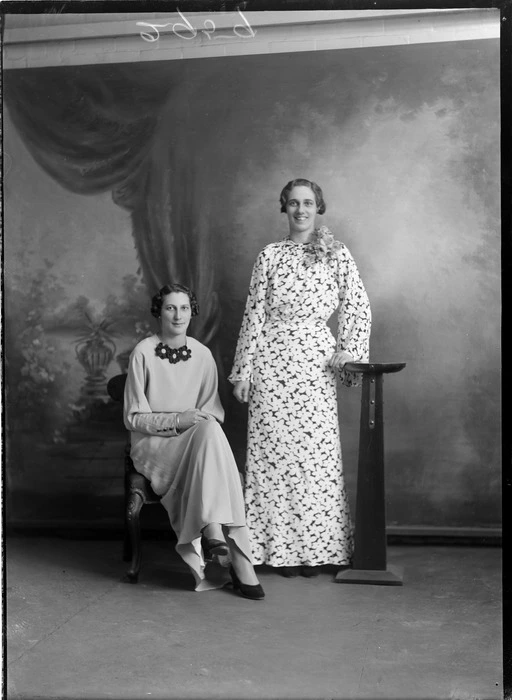 Studio portrait of two unidentified women, probably Christchurch