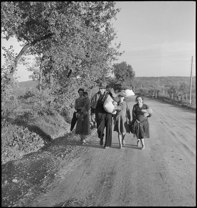 Italian refugees from villages made untenable as the front line advances in World War II - Photograph taken by George Kaye