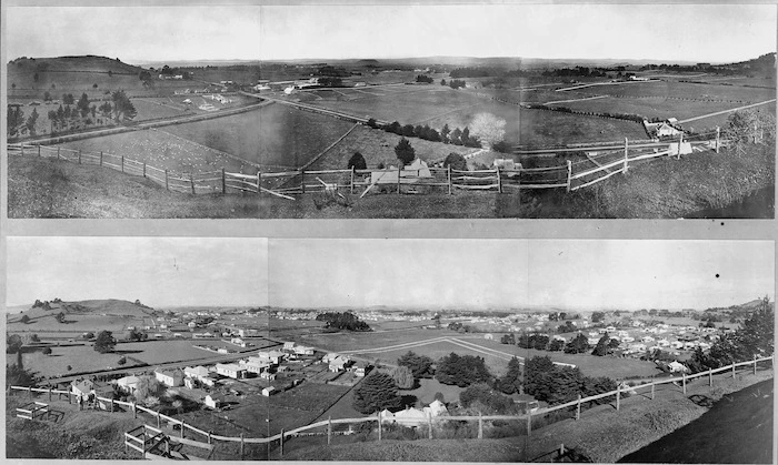 Two panoramic views looking over Epsom and Remuera, Auckland, taken from the same point, some years apart