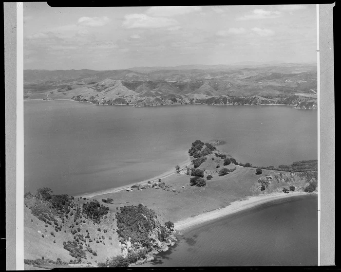 Orokawa Bay with buildings and farmland, Pareanui Bay beyond, Bay of Islands, Northland