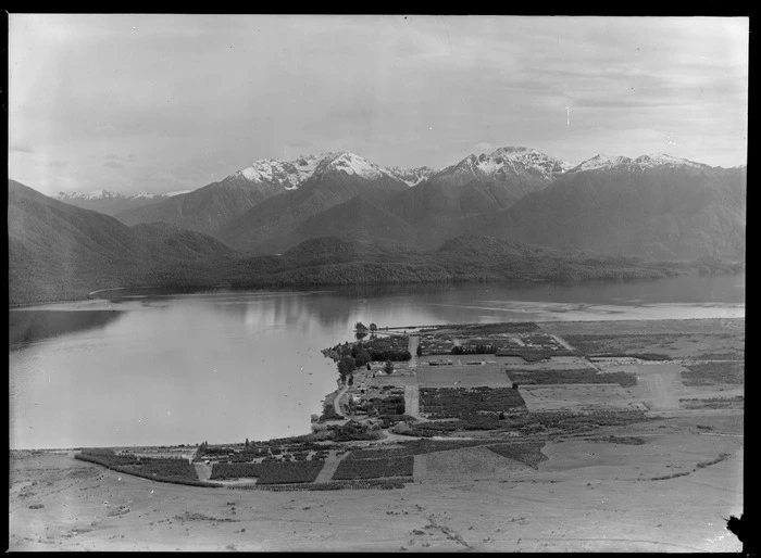 Lake Te Anau and township, looking towards the Kepler and Murchison mountains, Southland District