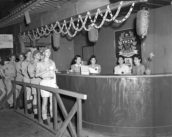 Soldiers inside the New Zealand YMCA in Yamaguchi, Japan