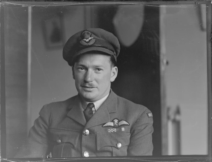 Portrait of L A Rayner, DFC, in Royal NZ Air Force uniform