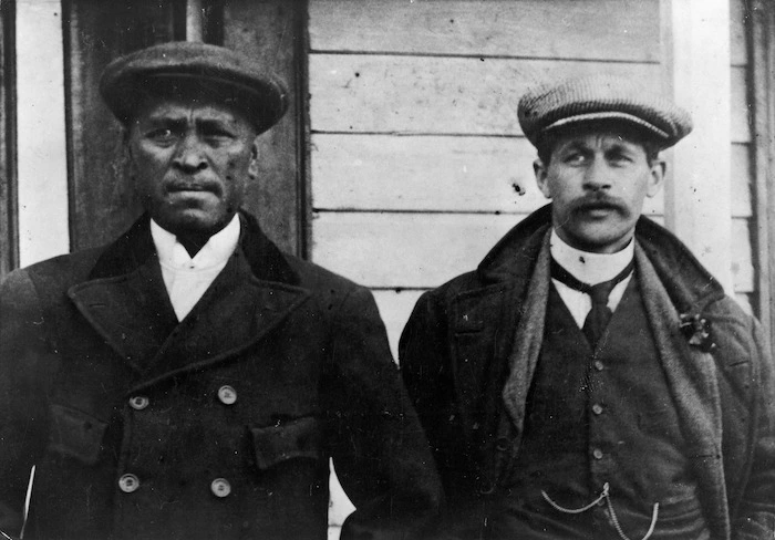 Rua Kenana and the Reverend John George Laughton, possibly at Maungapohatu