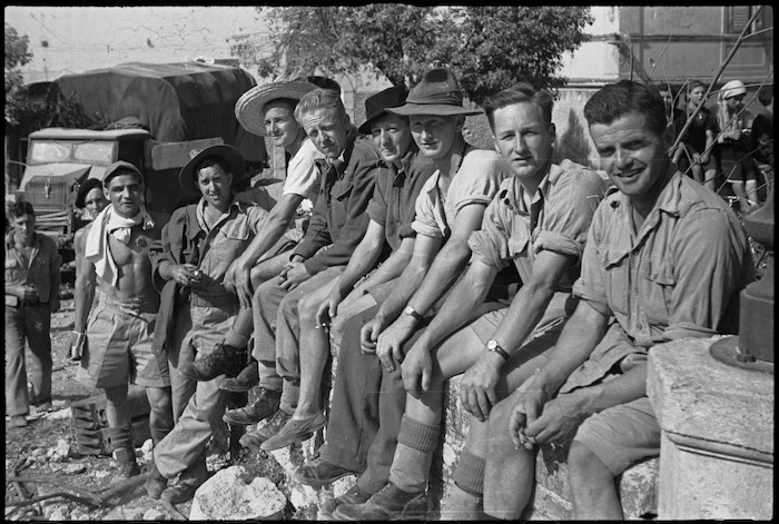 Group of New Zealand soldiers in the town of Atina, Italy, World War II - Photograph taken by George Kaye