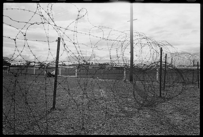 Barbed wire protecting a rugby ground