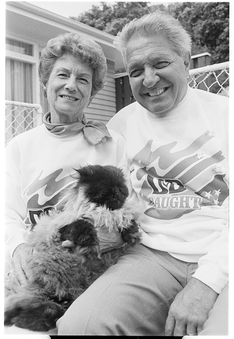Yvonne and Leo Falleni with their cat - Photograph taken by Mark Round