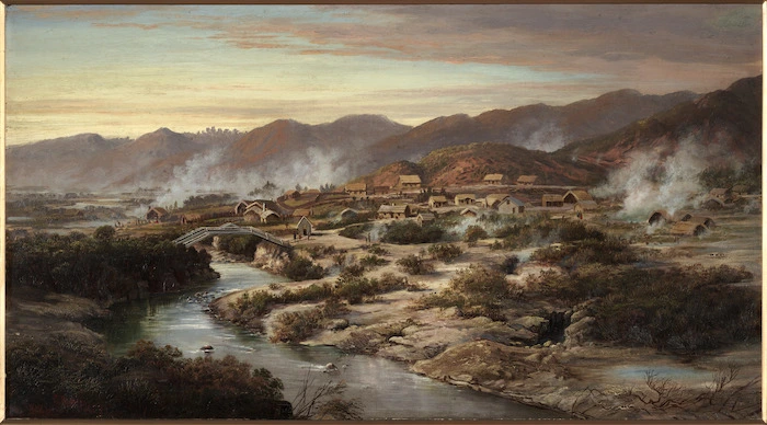 Blomfield, Charles, 1848-1926 :[Whakarewarewa, Rotorua]. 1889.