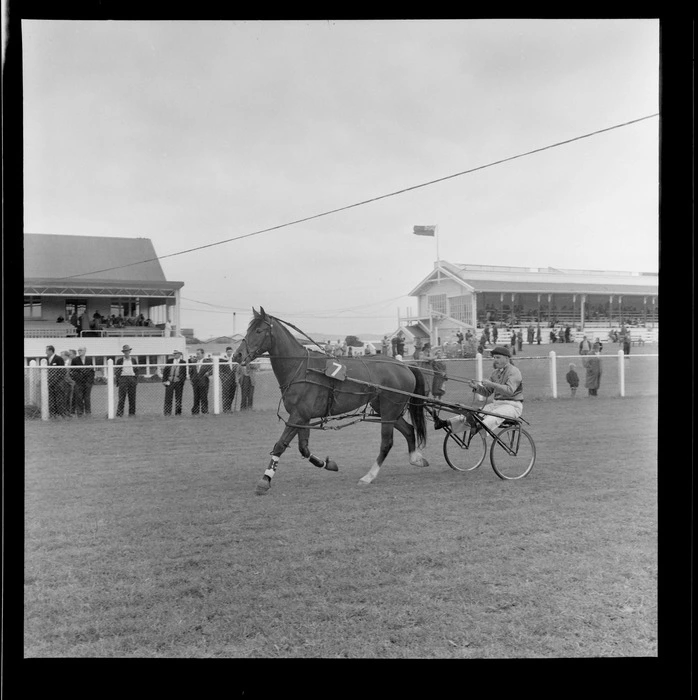 Trotting race on second day of racing at Hutt Park, Lower Hutt