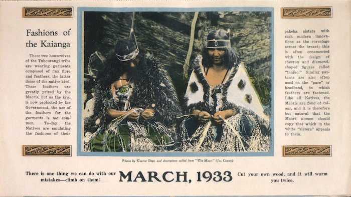 [New Zealand Tourist Department?] :Fashions of the Kaianga. March 1933.