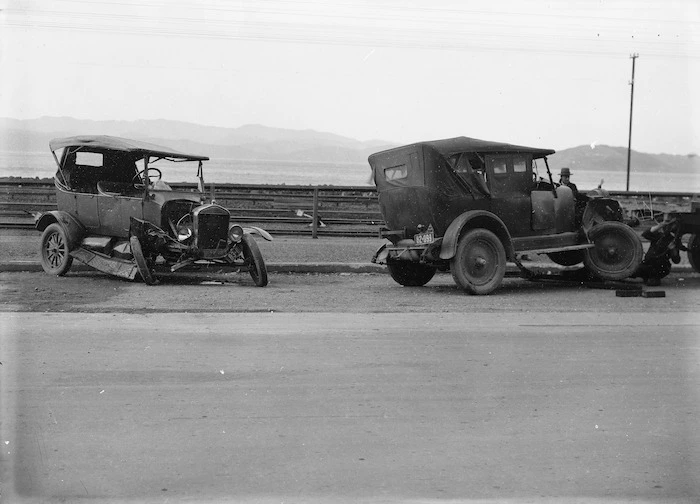 Two cars after an accident on the Hutt Road