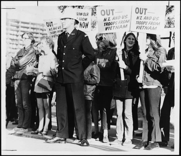 Protestors against the Vietnam War, and policeman