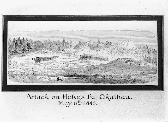 Artist unknown :Attack on Heke's Pa, Okaihau. May 8th 1845.