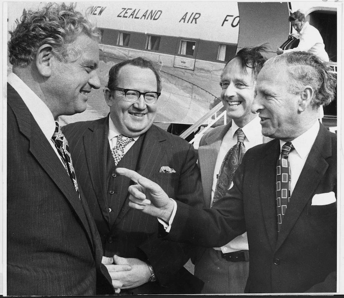 Norman Kirk on his arrival back from Canada for `Commonwealth Heads of Government' (CHOGM) meeting