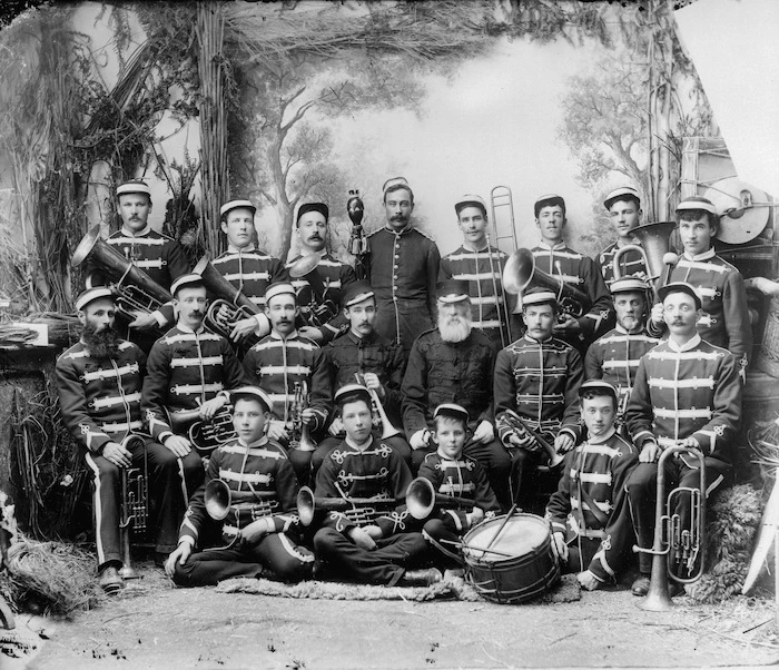 Group portrait of a Wanganui brass band