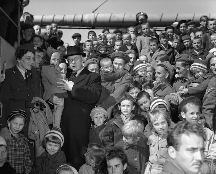 Polish refugee children arriving in New Zealand on board the ship General Randall