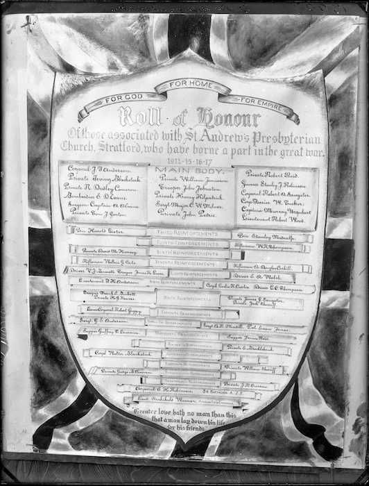 World War 1 roll of honour of those associated with St Andrew's Presbyterian Church, Stratford