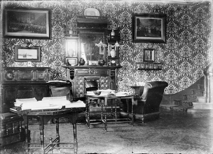 Interior of the billiard room at the house called Elibank, fronting on to Bowen Street and The Terrace, Wellington