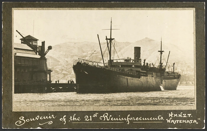[Postcard]. Souvenir of the 21st Reinforcements. H.M.N.Z.T. "Waitemata". [1917?]