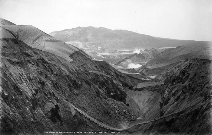 The rent in Rotomahana from the Black Crater - Photograph taken by George Dobson Valentine