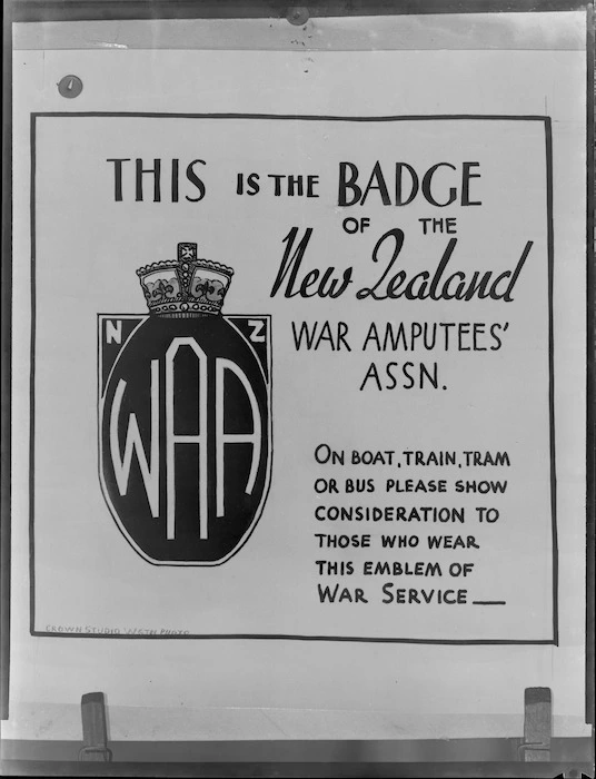 New Zealand War Amputee's Association poster advertising the WAA badge