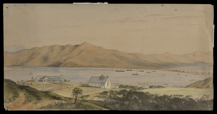 [Park, Robert], 1812-1870. Attributed works: View of Port Nicholson [from Eccleston Hill. ca 1851]