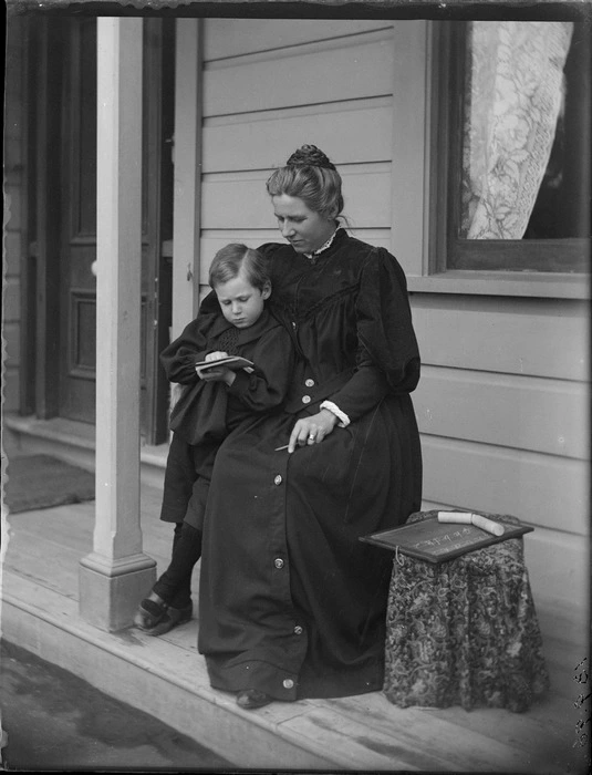 Lydia Williams with Edgar on the verandah of their home in Kew, Dunedin