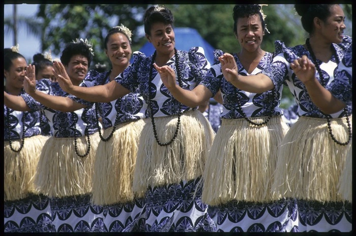 Samoan women perform at Lepea Village, at the 7th Festival of Pacific Arts, Apia, Samoa