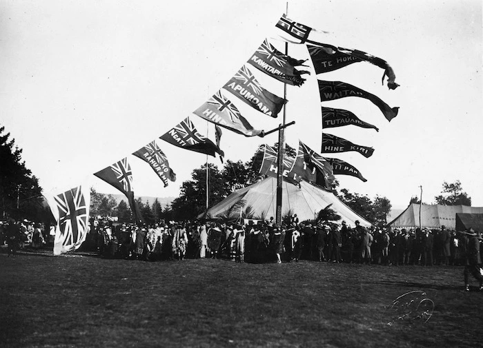 Maori reception during the tour of the Prince of Wales, Arawa Park, Rotorua