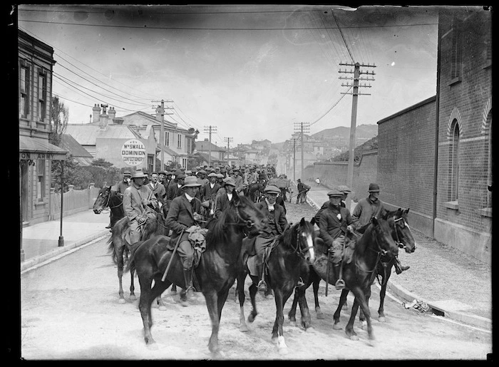 Mounted Special Constables during the 1913 waterfront strike, Wellington