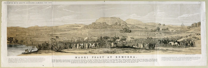 [Merrett, Joseph Jenner] 1815-1854 :Maori feast at Remuera. Star Steam Litho., Auckland. [Auckland, H Brett] 1890