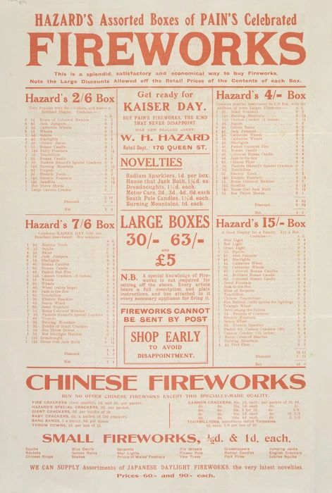 Hazard's assorted boxes of Pain's celebrated fireworks. [1909 or 1915].