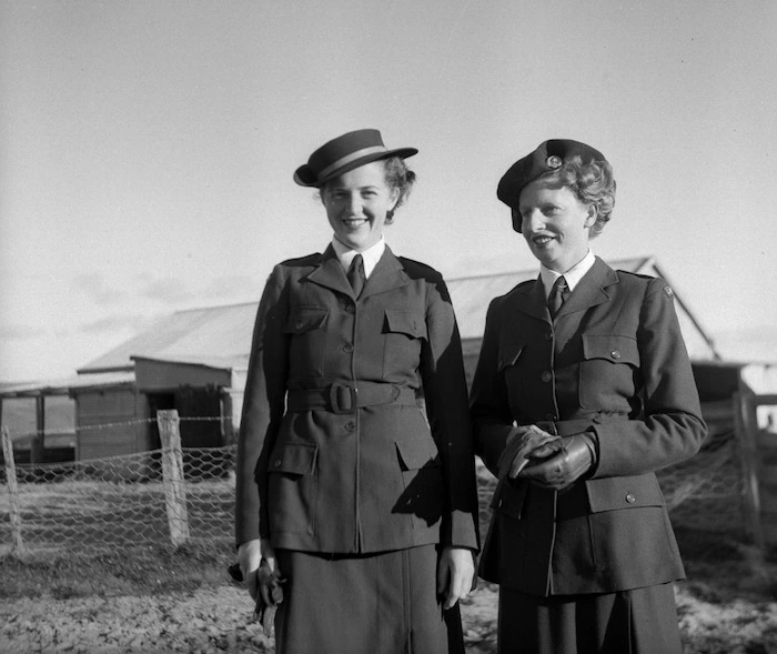 Land girls, Carol Sladden and June Matthews in dress uniform