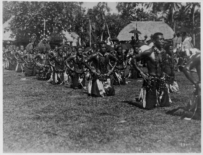 Men performing a knife dance, Samoa