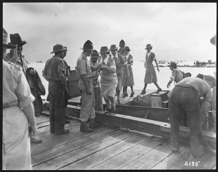 New Zealand nurses arriving in Guadalcanal, Solomon Islands, during World War 2