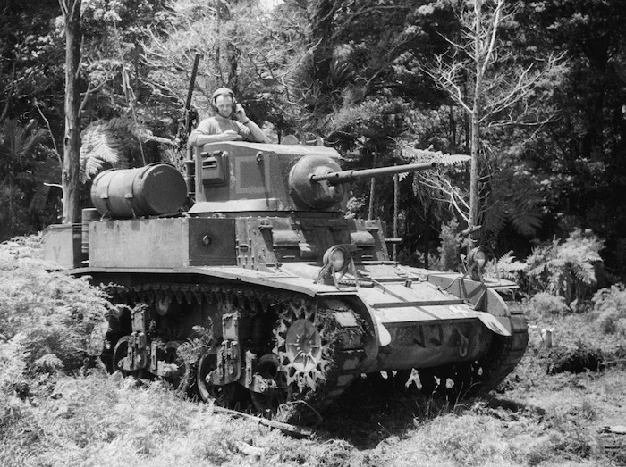 New Zealand. Military training - Stuart tank during training