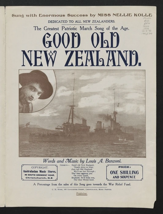 Good old New Zealand / words and music by Louis A. Benzoni ; arr. by Ivan M. Levy.