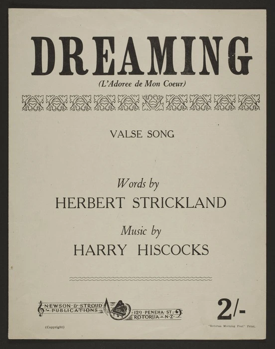 Dreaming : (l'adoree de mon coeur) : valse song / words by Herbert Strickland ; music by Harry Hiscocks.