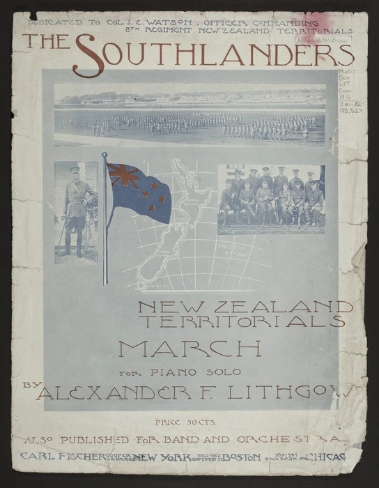 The Southlanders : New Zealand territorials : march for piano solo / by Alexander F. Lithgow.