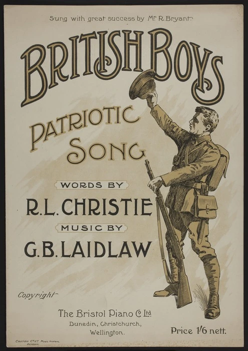 British boys : patriotic song / words by R.L Christie ; music by G.B. Laidlaw.