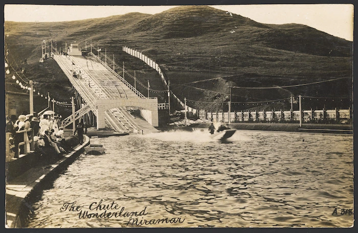 [Postcard]. The chute, Wonderland, Miramar. New Zealand post card (carte postale). Aldersley series 99943 [1909]