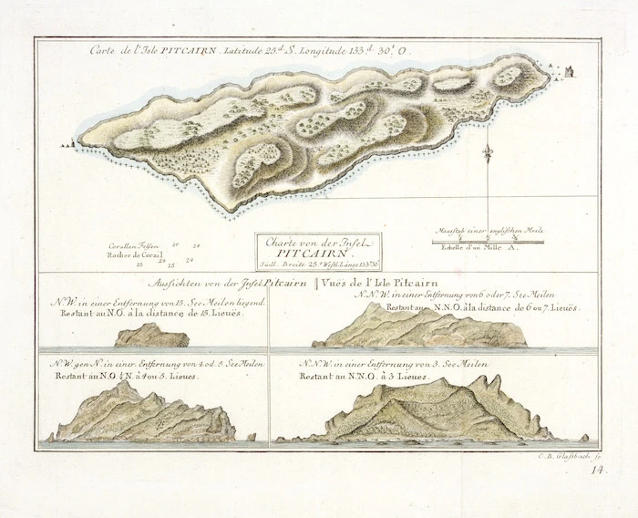 Glassbach, Christian Benjamin, 1724-1779 :Charte von der Insel Pitcairn. [1775?] / C B Glassbach sc. [Plate] 14.