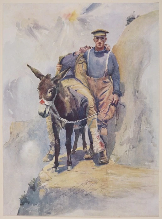 Moore-Jones, Horace Millichamp 1878-1922 :To the memory of our hero comrade 'Murphy' (Simpson) killed May 1915. Heroes of the Red Cross. Private Simpson, D.C.M., & his donkey at Anzac. Printed in England and published by W. J. Bryce, 24a Regent Street, London, S.W. 1. 1918.